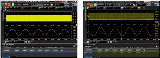 兩台數位示波器Oscilloscope的螢幕畫面